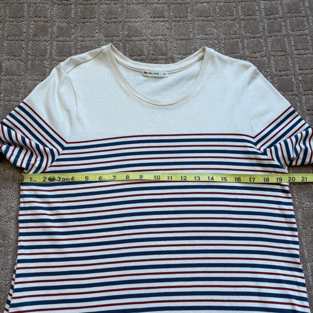 Marine Layer April Dress Womens XL Cream Red Blue Striped Supima Cotton Casual - Picture 8 of 9